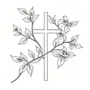 simple cross with a lilac vine tattoo design idea