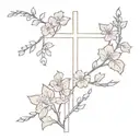 simple cross with a lilac vine tattoo design idea