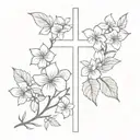 simple cross with a lilac vine tattoo design idea