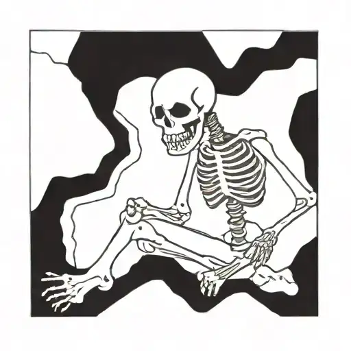 A skeleton in a grave eating meat given by a gravedigger tattoo design idea