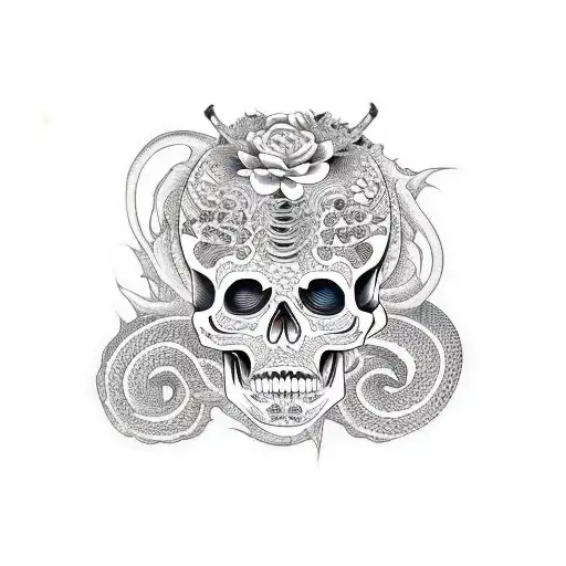 calavera con serpiente y daga tattoo design idea