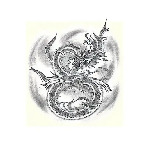 tattoo sleeve of japanese dragon with filipino tribal patterns  tattoo design idea