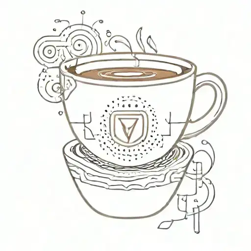 A sketch style tattoo of a coffee cup with a hidden message in binary code related to God or faith tattoo design idea
