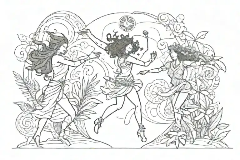 freedom and nature elements and people dancing and tropical and may birthstone tattoo design idea