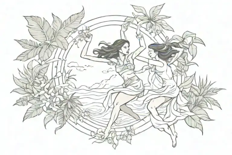 freedom and nature elements and people dancing and tropical and may birthstone tattoo design idea