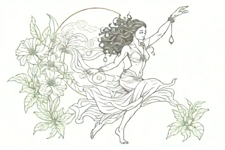 freedom and nature elements and people dancing and tropical and may birthstone tattoo design idea