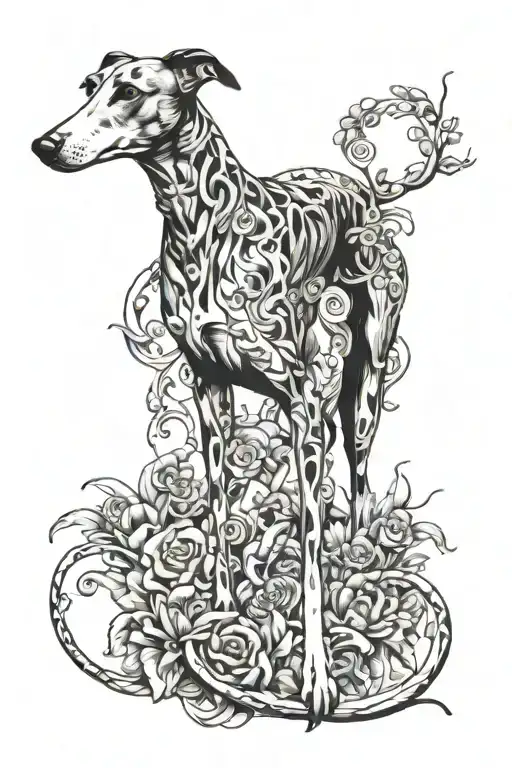 greyhound surrounded tattoo design idea