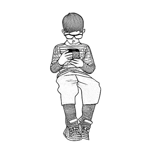 a young boy using a cell phone tattoo design idea