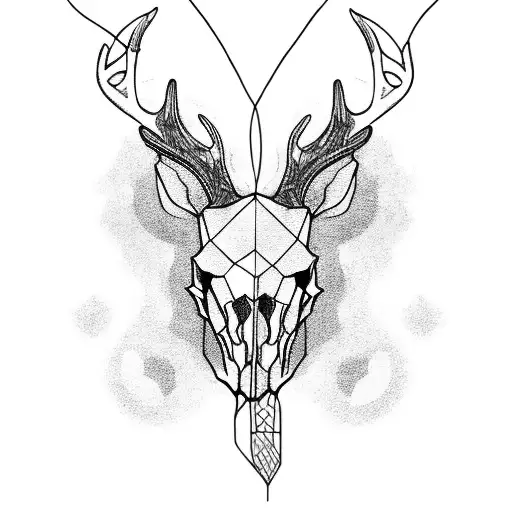 A blackwork tattoo of a deer skull adorned with archery arrows tattoo design idea