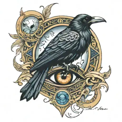 raven reflection in eye of odin styled like colorism  tattoo design idea
