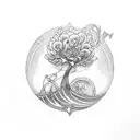 Horizontal fine line tattoo that signifies connection and includes waves and leaves tattoo design idea