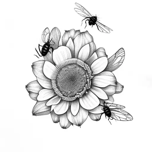 field flowers with insects tattoo design idea