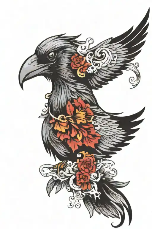 blackword neo traditional raven, on upper arm and shoulder tattoo design idea