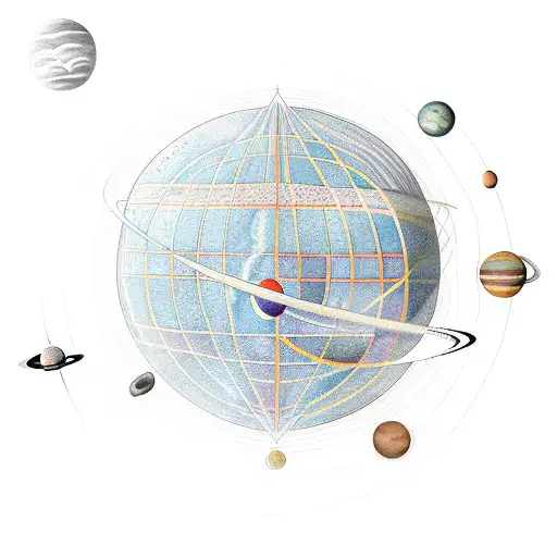 solar system in a line tattoo design idea