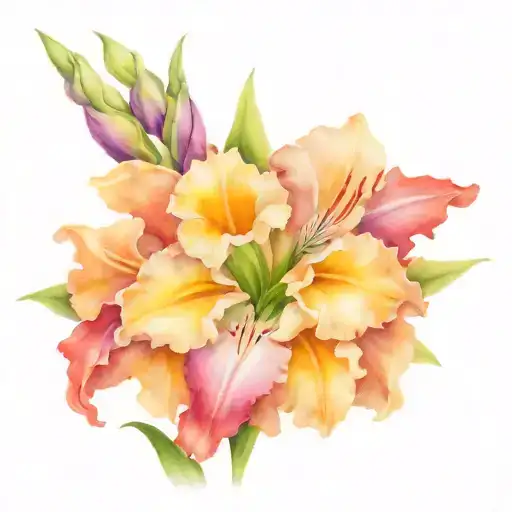gladiolus flower, violet flower, larkspur flower tattoo tattoo design idea
