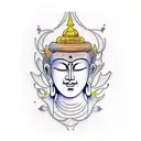 Buddhist inspired tattoo with a cyber security twist, featuring a digitalized unalome design tattoo design idea