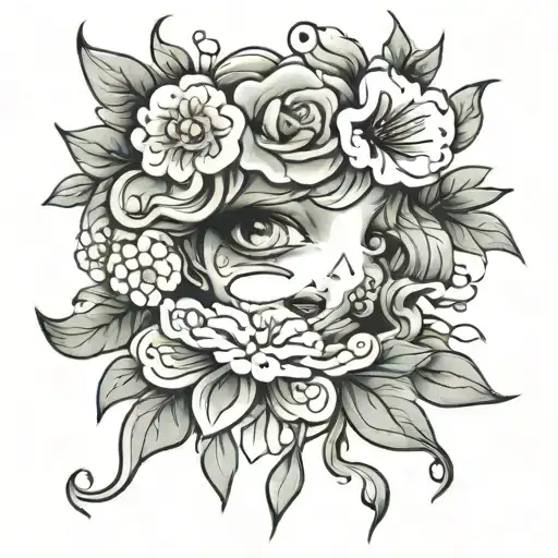 flower with the face of a crying woman tattoo design idea