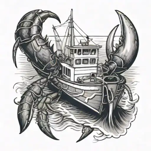 lobster boat fishing tattoo design idea