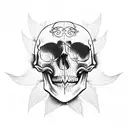 skull with moth and vines around it tattoo design idea