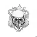 skull with moth and vines around it tattoo design idea