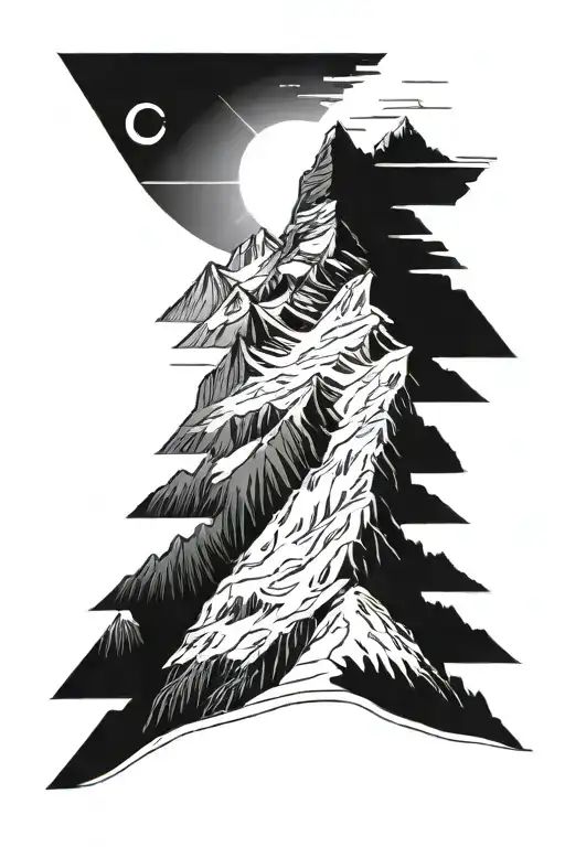 sun behind a mountain and a skier gracefully carving tattoo design idea