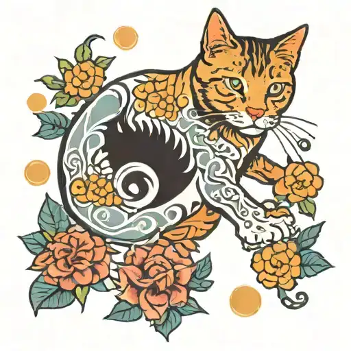 Word scramble of moon and ginger tabby cat tattoo design idea