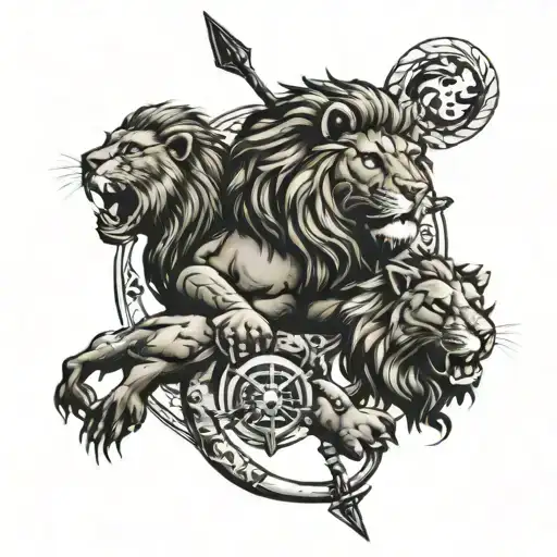 a lion, capricorn and an archer. black tattoo design tattoo design idea