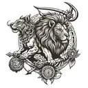 a lion, capricorn and an archer. black tattoo design tattoo design idea