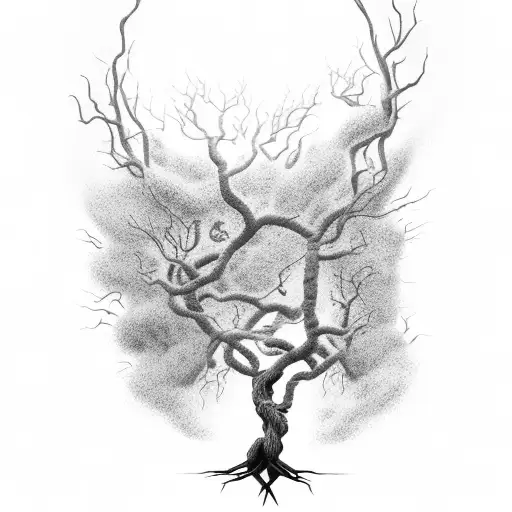 tree with roots in hell, rising from ashes to heaven tattoo design idea