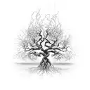 a tree with roots in hell, but tree growing to heaven with the body of a phoenix risen from the ashes tattoo design idea