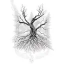 a tree with roots in hell, but tree growing to heaven with the body of a phoenix risen from the ashes tattoo design idea