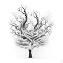 a tree with roots in hell, but tree growing to heaven with the body of a phoenix risen from the ashes tattoo design idea