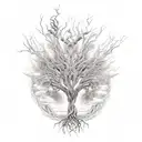 a tree with roots in hell, but tree growing to heaven with the body of a phoenix risen from the ashes tattoo design idea
