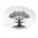 tree with roots in hell, rising from ashes to heaven tattoo design idea