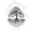 tree with roots in hell, rising from ashes to heaven tattoo design idea