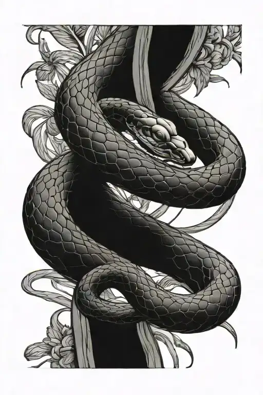 snake climbing straight line tattoo design idea