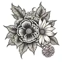 marigold, holly, violet, carnation, and a daisy. tattoo design idea