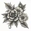 marigold, holly, violet, carnation, and a daisy. tattoo design idea