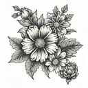 marigold, holly, violet, carnation, and a daisy. tattoo design idea