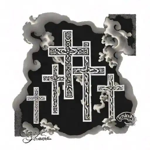3 crosses with names incorporated. Hudson, Emmett, Miles  tattoo design idea