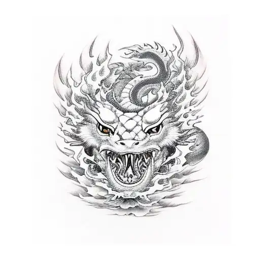 the dragon, the phoenix,the black tortoise,the white tiger figthing tattoo design idea