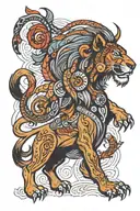 Native American lion, scorpion, ram, bull tattoo design idea