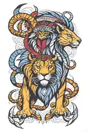 Native American lion, scorpion, ram, bull tattoo design idea