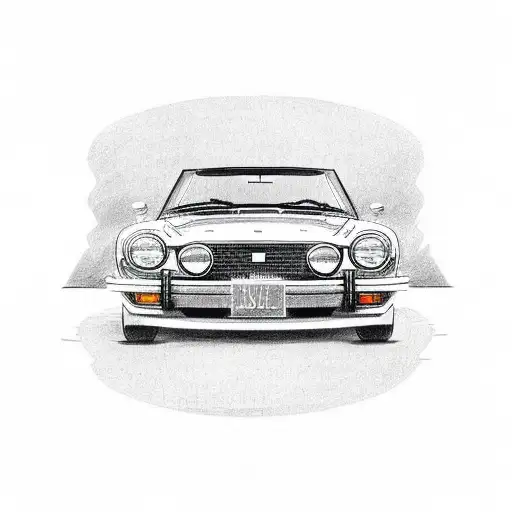 datsun 1600 roadster front end drawing with license plate that say 1958  tattoo design idea