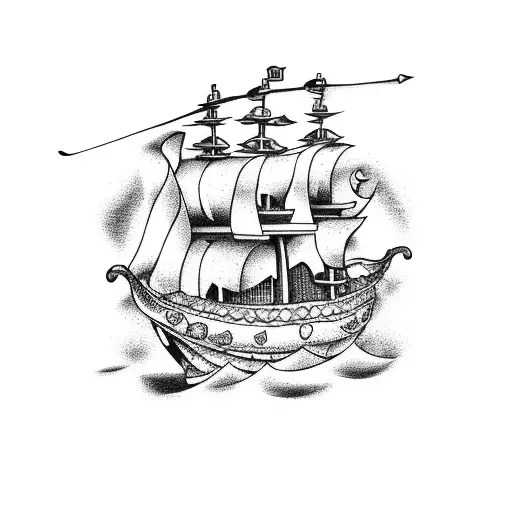 Pirate skull with ship vector tattoo hand drawing. 2071214 Vector Art at  Vecteezy