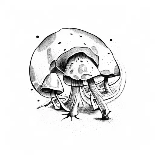 mushroom, guns, disc golf tattoo design idea