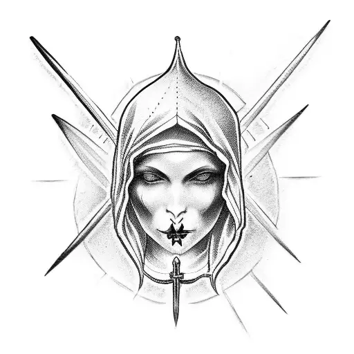GOTHIC NUN BLOOD tattoo design idea