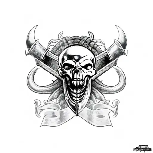 Viking skull with vampire fangs  tattoo design idea