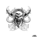 Viking skull with vampire fangs  tattoo design idea