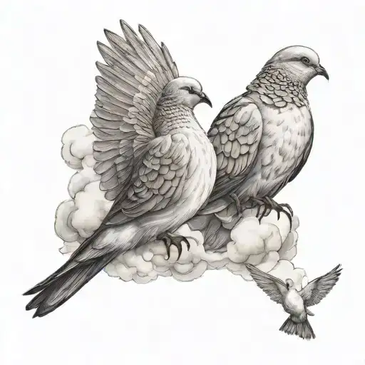 two doves in clouds tattoo design idea